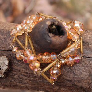 Orange Glass Iridescent Crystal long Wrap Necklace